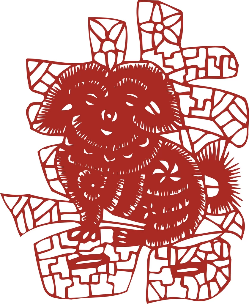 中国风中式传统喜庆民俗人物动物窗花剪纸插画边框AI矢量PNG素材【2633】